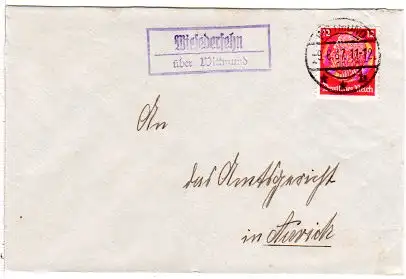 DR 1937, Landpost Stpl. WIESEDERFEHN über Wittmund auf Brief m. 12 Pf.