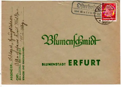 DR 1937, Landpost Stpl. OSTERHOFEN über Aulendorf auf Brief m. 12 Pf.