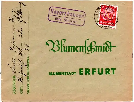DR 1936, Landpost Stpl. REYERSHAUSEN über Göttingen auf Brief m. 12 Pf.