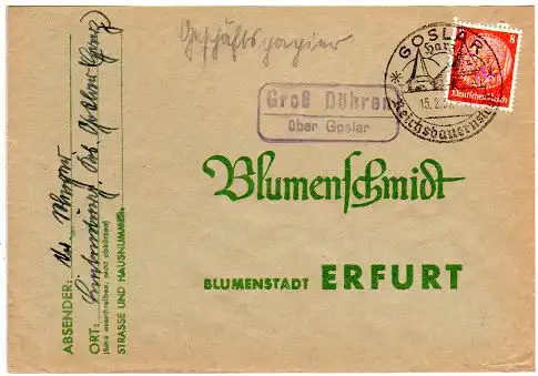DR 1937, Landpost Stpl. GROSS DÖHREN über Goslar auf Brief m. 8 Pf.