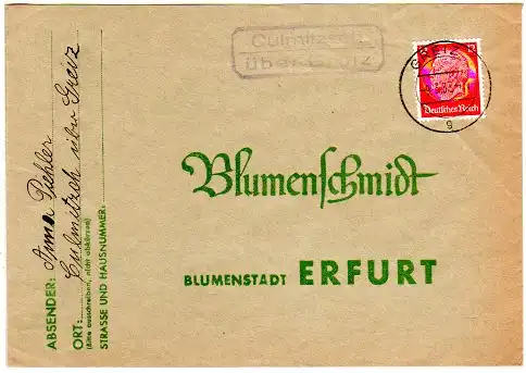 DR 1937, Landpost Stpl. CULMITZSCH über Greiz auf Brief m. 12 Pf.