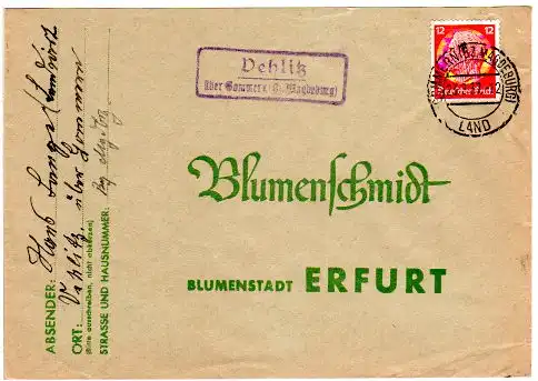 DR 1937, Landpost Stpl. VEHLITZ über Gommern auf Brief m. 12 Pf.