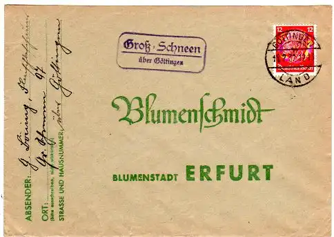 DR 1937, Landpost Stpl. GROSS SCHNEEN über Göttingen auf Brief m. 12 Pf.