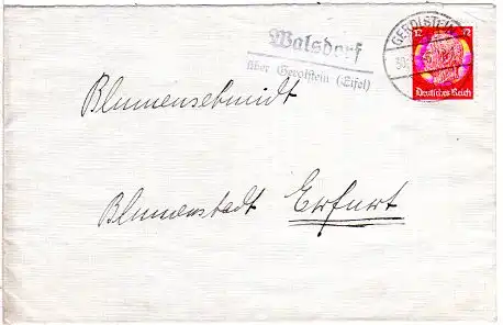 DR 1936, Landpost Stpl. WALSDORF über Gerolstein (Eifel) auf Brief m. 12 Pf.