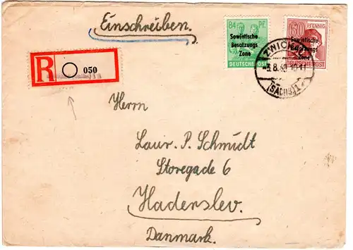 SBZ 1948, 60+84 Pf. auf Einschreiben Brief v. Zwickau n. Haderslev Dänemark