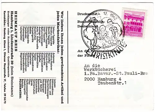 Österreich 1962, Werbe Drucksache m. 1,20 S. u. klarem CHRISTKINDL Stempel
