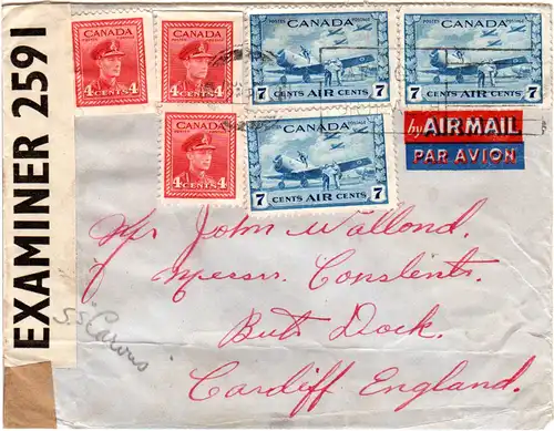 Kanada 1847, 6 Marken auf Luftpost Zensur Brief v. Halifax n. Cardiff GB