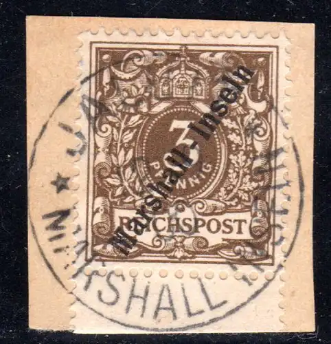 Marshall Inseln 7, 3 Pf. auf sauberem Briefstück m. Stempel Jaluit