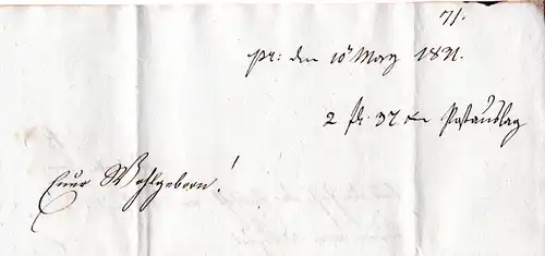 Bayern 1831, roter Ovalstpl. VON ANSBACH auf Post-Vorschuss Brief n. Oettingen