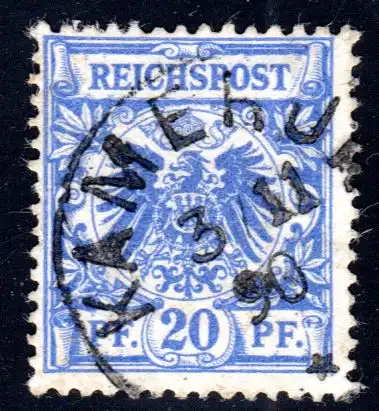 Kamerun V 48 a, Vorläufer 20 Pf. mittelultramarin m. Stpl. KAMERUN 3/11 90