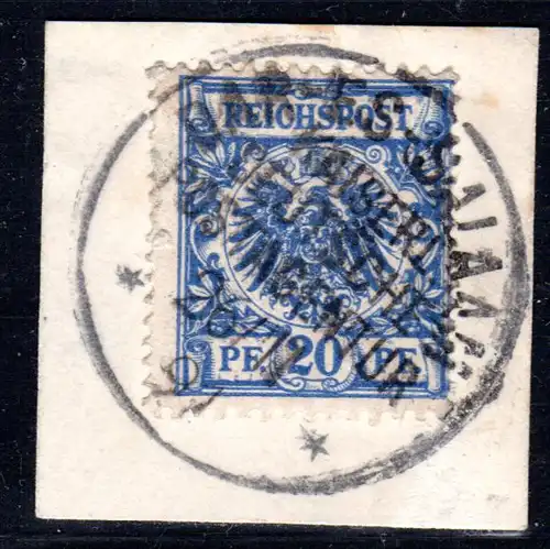 DOA VO 48, Vorläufer 20 Pf. auf Briefstück m. Stpl. DAR-ES-SALAAM K.Dt. PA 1891