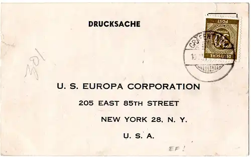 1947, EF 30 Pf. auf Firmenkarte v. Gräfentonna n. USA