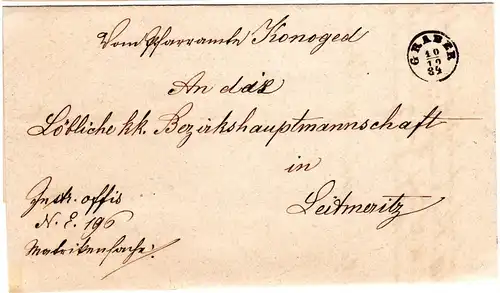 Österreich 1884, Böhmen-Fingerhutstpl. GRABER klar auf Brief n. Leitmeritz