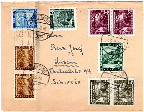 Österreich 1946, 9 Marken auf Zensur Brief v. Viktring b. Klagenfurt i.d. CH