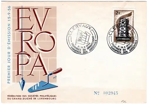 Luxemburg 555, 2 F. Europa auf schönem FDC (Kat. 120 €).