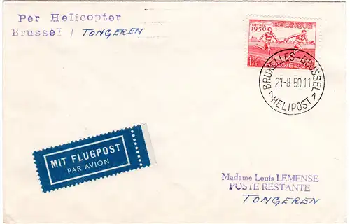 Belgien 1950, 1,75 Fr. auf Helicopter Post Brief  Brüssel-Tongeren