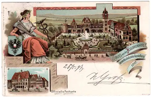 Württemberg 1897, gebr. 5 Pf. Privatganzsache Gewerbe-Ausstellung Heilbronn