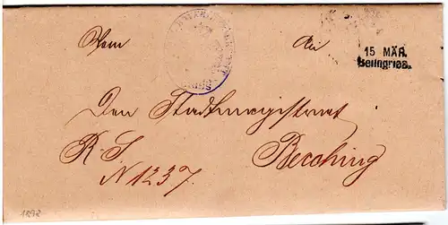 Bayern 1898, Aushilfstempel L2 Beilngries klar auf Brief n. Berching