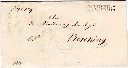 Bayern 1832, L1 AMBERG auf Brief n. Berching