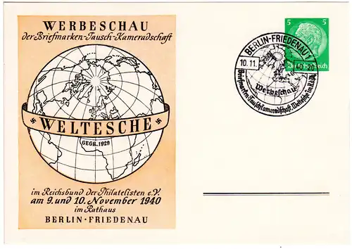 DR, 5 Pf. Privatganzsachenkarte Werbeschau d. Briefmarken-Kameradschaft Berlin 