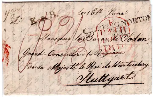 GB 1816, L1 CHIPPING NORTON u. Paid sowie E.P.B. auf Brief n. Württemberg