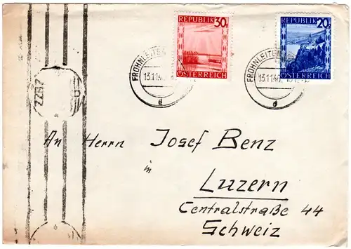 Österreich 1946, 20+30 G. auf Zensur Brief v. Frohnleiten i.d. Schweiz