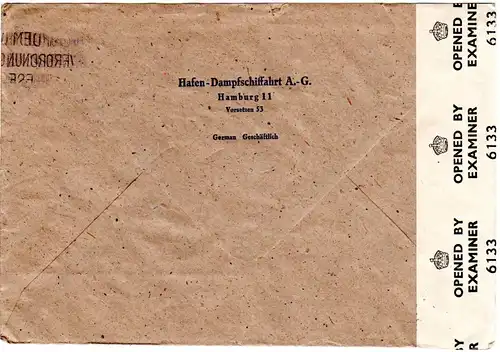 1946, 10+15+50 Pf Ziffern auf portorichtigem Zensur Brief v. Hamburg n. Norwegen