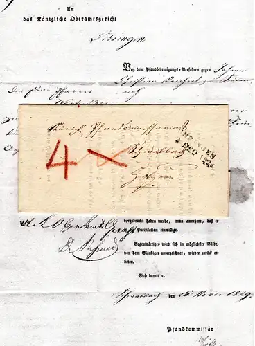 Württemberg 1829, L2 ÖHRINGEN auf Porto Brief m. gedrucktem Inhalt v. Schwabbach