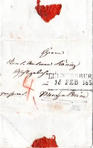 Württemberg 1836, L2 LUDWIGSBURG auf "pressant" Porto Brief n. Mergentheim