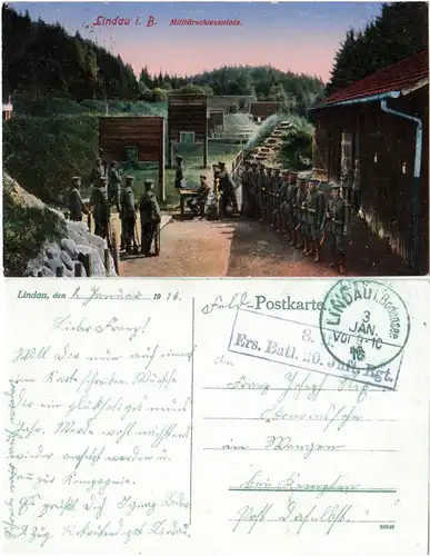 Lindau, Militärschiessplatz, 1916 m. FP gebr. Farb-AK