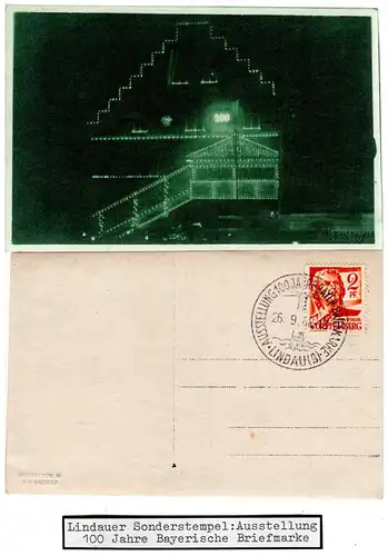1948, Lindau Sonderstempel 100 J. Bayer. Briefmarke auf AK m. 2 Pf. Württemberg