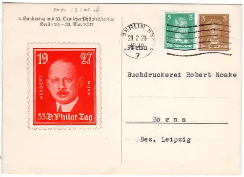 DR, gebr. 3 Pf. Privatganzsache 33 Dt. Philatelistentag Mai 1927 m. Abb. H. Munk