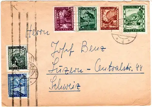 Österreich 1946, 6 Marken auf Einschreiben Zensur Brief v Voitsberg i.d. Schweiz