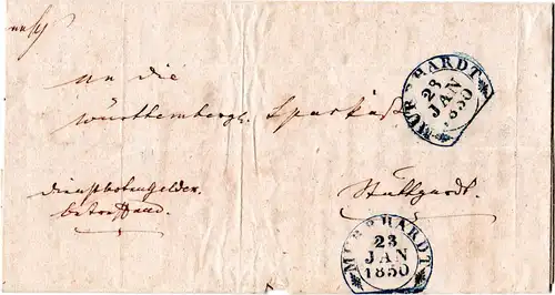 Württemberg 1850, Steigbügelstpl. MURRHART auf Brief "Dienstbotengelder betr..."