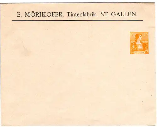 Schweiz, ungebr. 12 C. Privat Ganzsache Brief Tintenfabrik Mörikofer, St. Gallen