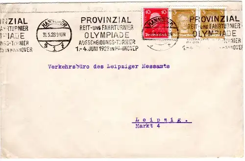 DR 1928, Brief m. Hannover Reiten Olympiade Ausscheidungs-Turnier Maschinenstpl 