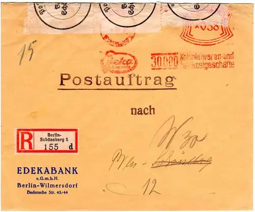 DR 1937, 58 Pf. Edeka Freistempel f. Einschreiben Orts-Postauftrag v. Berlin