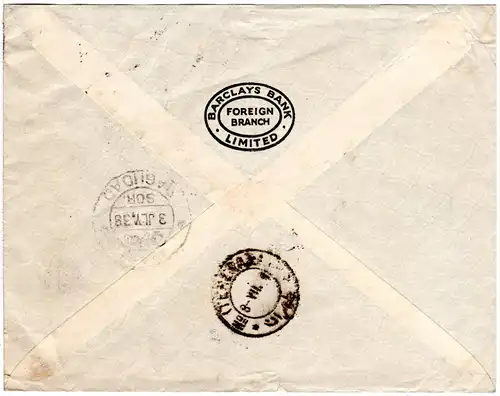 GB 1938, 3x1d auf Luftpost Brief v. Manchester n. Persien. Bessere Destination!
