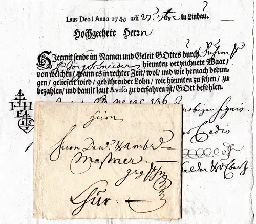 Bayern 1740, gerduckter Fuhrmannsbrief v. Lindau n. Chur i.d. Schweiz