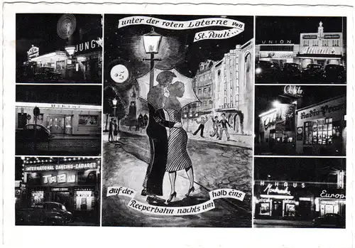 Hamburg, unter der roten Laterne v. St. Pauli..., 1958 gebr. sw-Mehrbild-AK
