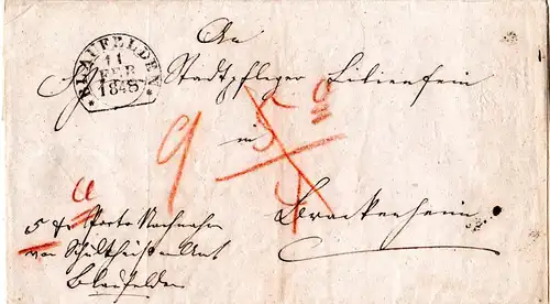 Württemberg 1848, Steigbügelstpl. BLAUFELDEN u. L2 BRACKENHEIM auf Wende-Brief 