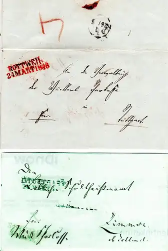 Württemberg 1850, L2 TUTTLINGEN u. rs. L1 FRANCO auf Brief m. Botenlohn 2 Kr.