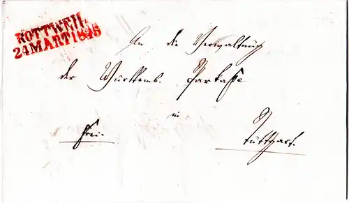 Württemberg 1850, L2 TUTTLINGEN u. rs. L1 FRANCO auf Brief m. Botenlohn 2 Kr.