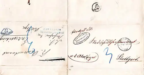 Württemberg 1871, Postablage Enzvaihingen u. innen Stuttgart auf Wende Brief 