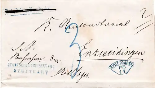 Württemberg 1871, Postablage Enzvaihingen u. innen Stuttgart auf Wende Brief 