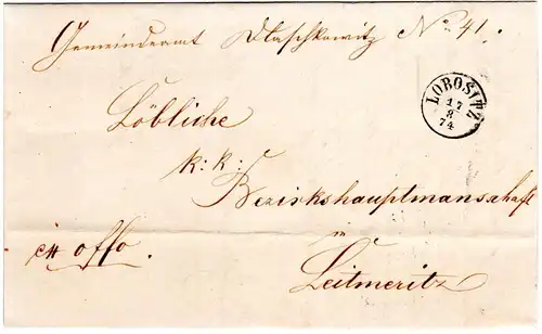 Österreich 1874, Böhmen Fingerhutstpl. LOBOSITZ auf schönem Brief n. Leitmeritz