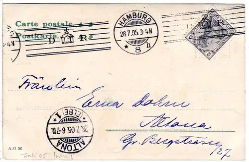 DR 1905, Hamburg Krag Versuchs Maschinenstempel auf Orts-Karte m. 2 Pf. Germania