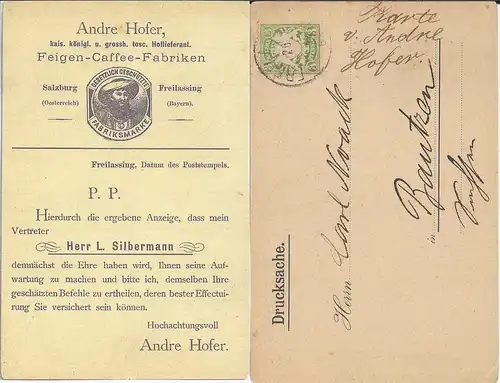 Bayern 1889, EF 3 Pf auf rücks. illustrierter Reklame Karte v. Freilassing #2882