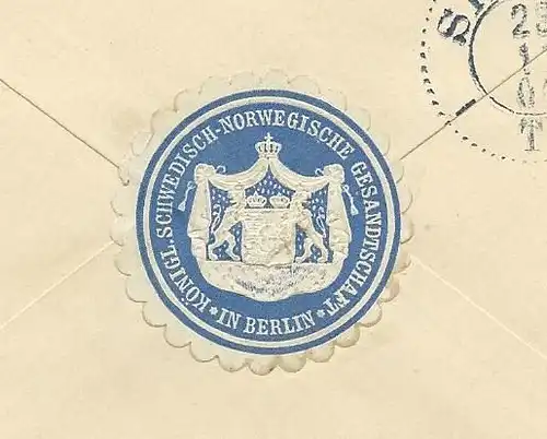 DR 1904, Norwegen Schweden Konsulatssiegel auf Brief m. 20 Pf. Germania. #788