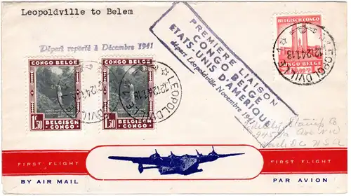 Belgisch Kongo 1941, Erstflug Brief v. Leopoldville n. Belem, Brasilien